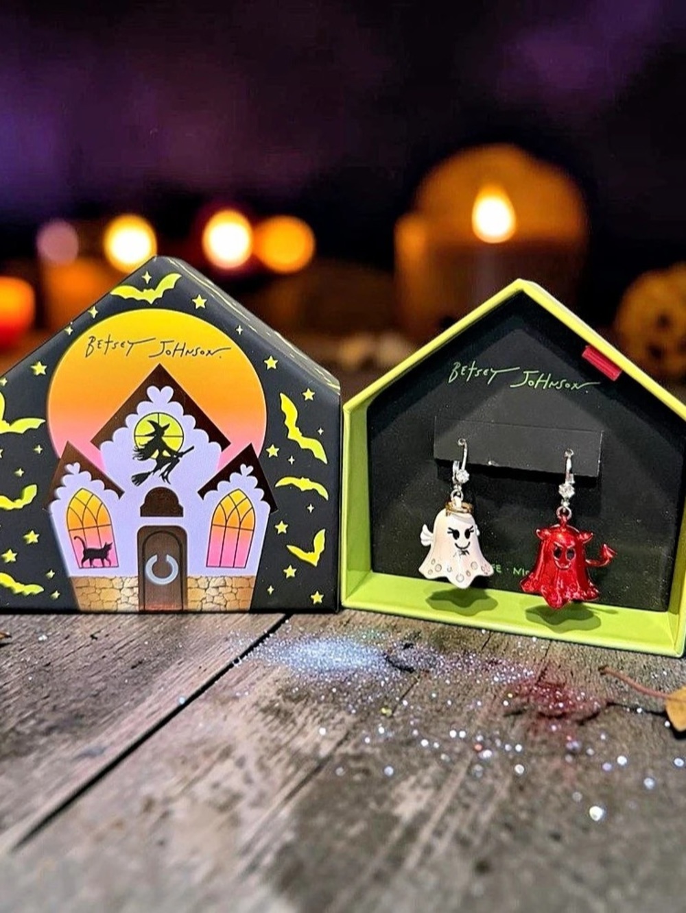 Betsey Johnson Halloween Angel Devil Ghost Mismatch Drop Earrings
